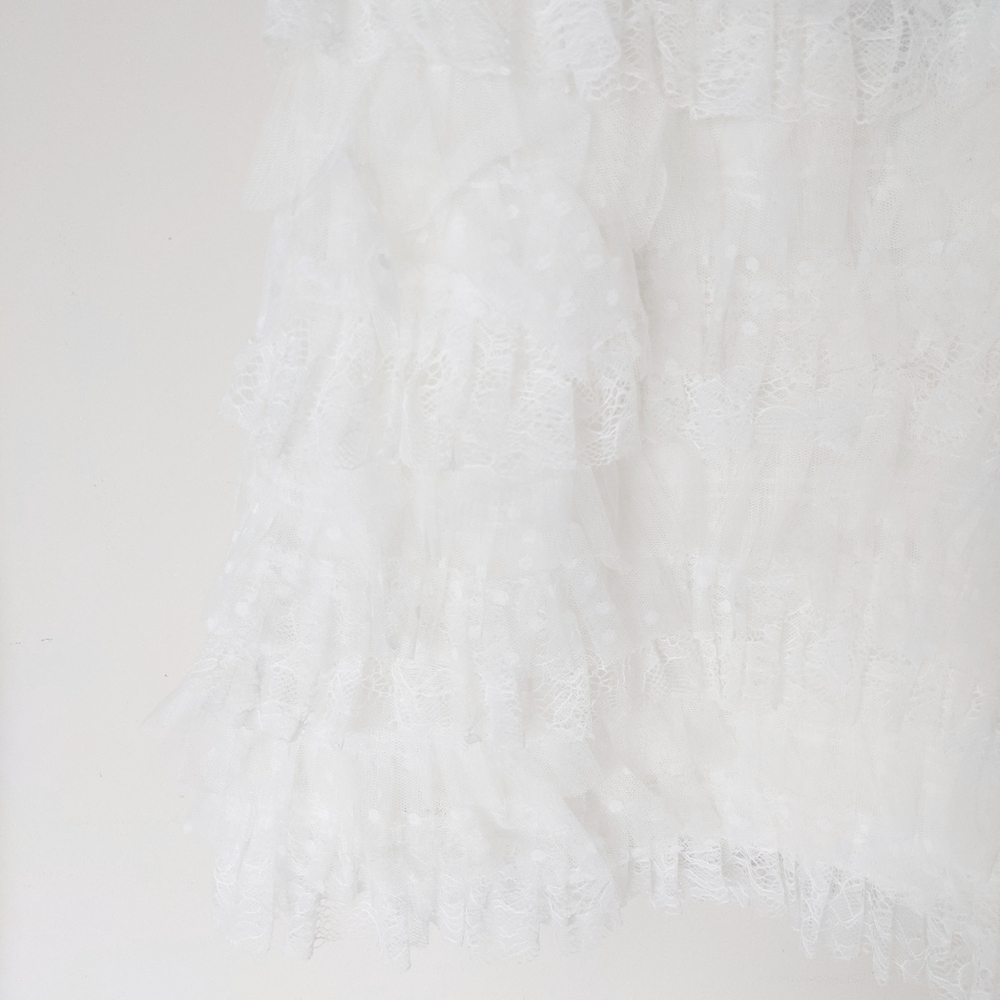 NEW BCBGMAXAZRIA x REVOLVE Off White Strapless Corset Ruffle Tiered Mini Dress 0 - Picture 6 of 10